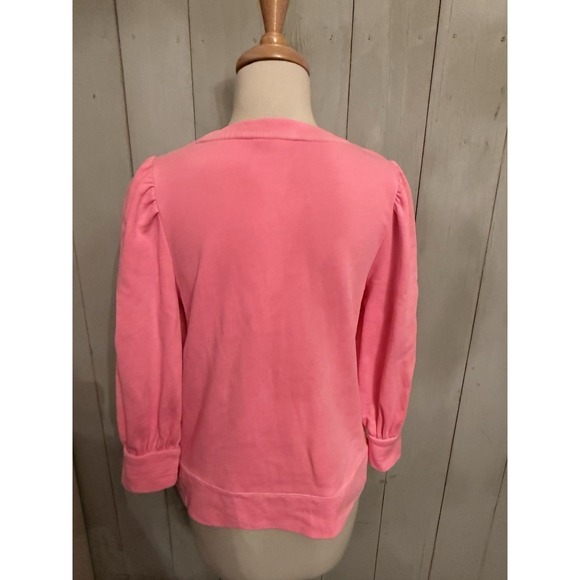 Lilly Pulitzer Corden Pink Sweatshirt XS Pullover Quarter Puff‎ Sleeve Crew M34 - Picture 5 of 11